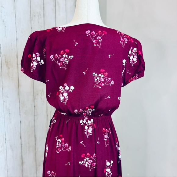Express | Burgundy Floral Wrap Midi Dress Size Small NWT - Picture 10 of 14